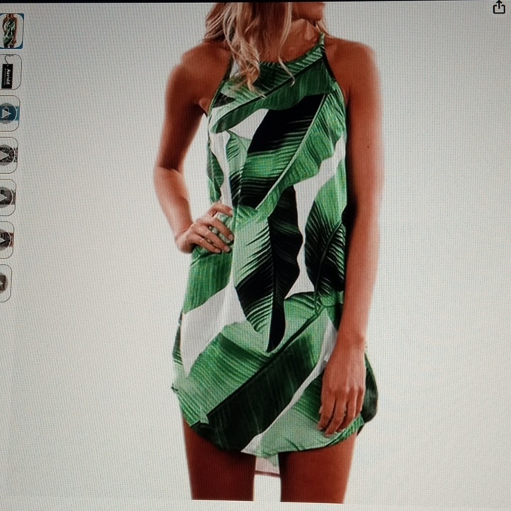 Green Leaf Print Dress Size Large
